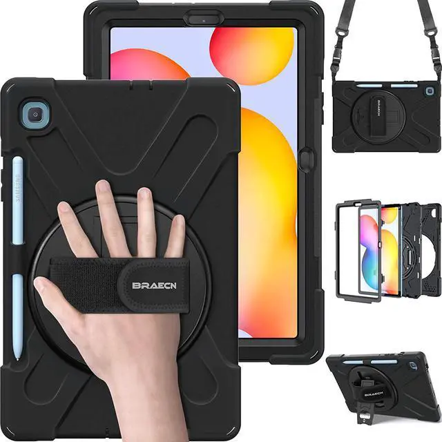 Alt view image 7 of 7 - Galaxy Tab S6 Lite Case 2020/2022,Heavy Duty Rugged Shockproof Case with Hand Strap, Shoulder Strap, Kickstand, S Pen Holder for Samsung Tab S6 Lite 10.4 Inch Tablet SM-P610 SM-P613 -Black