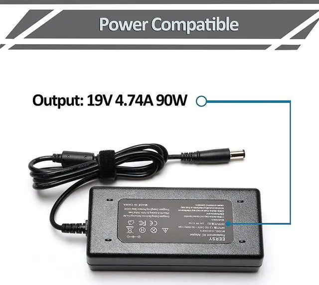 Alt view image 5 of 7 - 19V 4.74A Charger fit for HP UltraSlim Docking Station 2013 Desktop All-in-One Laptop 24-g237c 24-g018 24-g020 24-b010 22-c0063w 22-b013w 22-a014 22-a113w 20-c020 20-c210 90W AC Adapter Power Cord