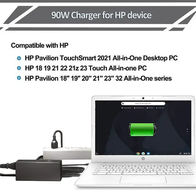Alt view image 6 of 7 - 19V 4.74A Charger fit for HP UltraSlim Docking Station 2013 Desktop All-in-One Laptop 24-g237c 24-g018 24-g020 24-b010 22-c0063w 22-b013w 22-a014 22-a113w 20-c020 20-c210 90W AC Adapter Power Cord