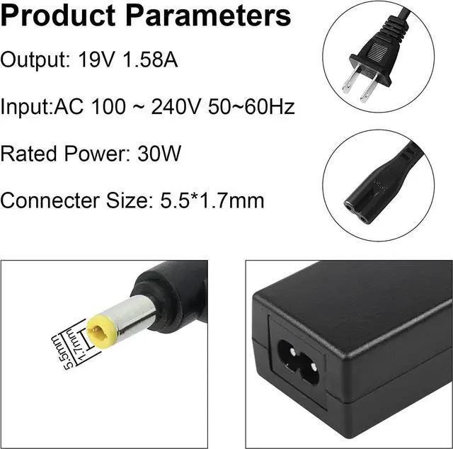 Alt view image 5 of 7 - AC Doctor INC PA-1300-04 19V 1.58A 30W AC Adapter Power Supply for Acer Aspire One Series ZG5 Charger RLR AC Adapter Power Cord PA-1650-02 LC.ADT00.005 Laptop Charger with Power Cable
