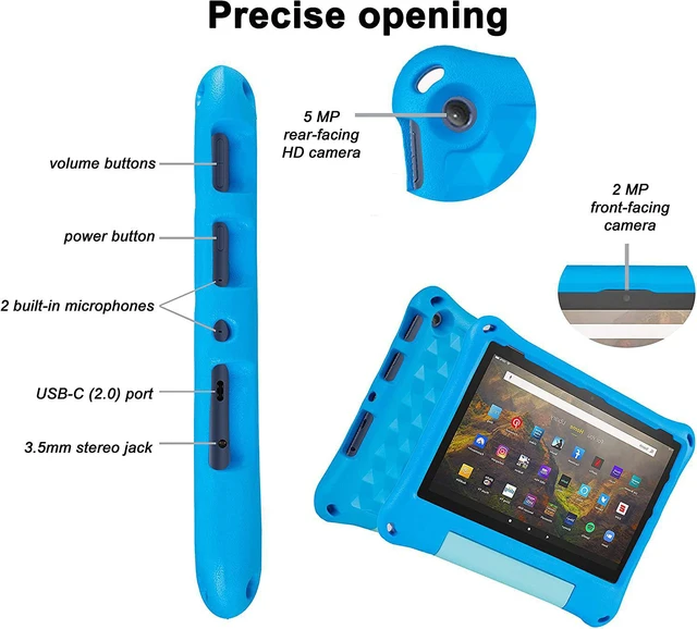 Alt view image 4 of 7 - Fire HD 10 Tablet Case for Kids (2021/2023 Release 11th/13th Generation) Kindle 10 Plus Case Specially Strengthened Four-Corner Double-Layer Shock with Bracket(Blue)