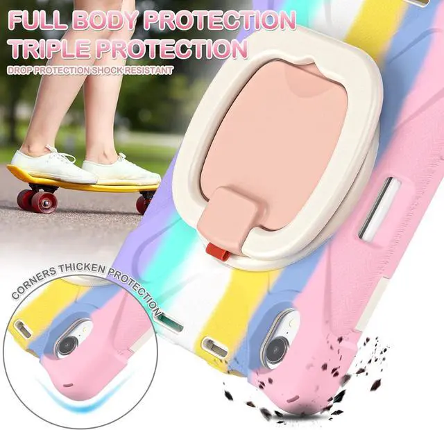 Alt view image 6 of 7 - BATYUE Case for iPad mini 7 (A17 Pro) 2024/ iPad mini 6 (A15 Bionic) 2021 8.3 inch, Shockproof Case for iPad mini 7th/6th Gen with Pencil Holder/ 360° Swivel Stand/Shoulder Strap - Colourful Pink