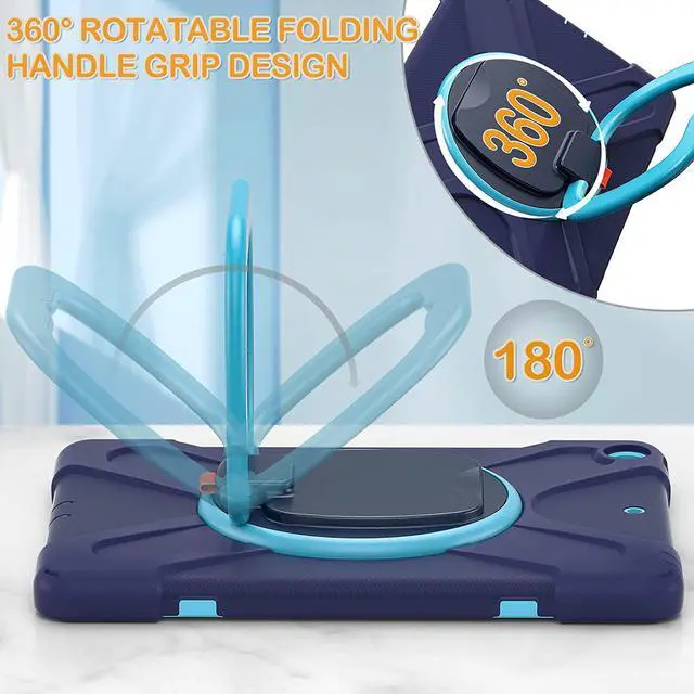 Alt view image 3 of 7 - iPad Case 9th/8th/7th Generation,Rugged Kids Friendly Silicon Case with Folding Stand/Handle Grip Pencil Holder Shoulder Strap Screen Protector Pencil Cap Holder for iPad 10.2 9/8/7 -Navy Blue