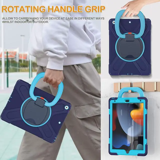 Alt view image 5 of 7 - iPad Case 9th/8th/7th Generation,Rugged Kids Friendly Silicon Case with Folding Stand/Handle Grip Pencil Holder Shoulder Strap Screen Protector Pencil Cap Holder for iPad 10.2 9/8/7 -Navy Blue