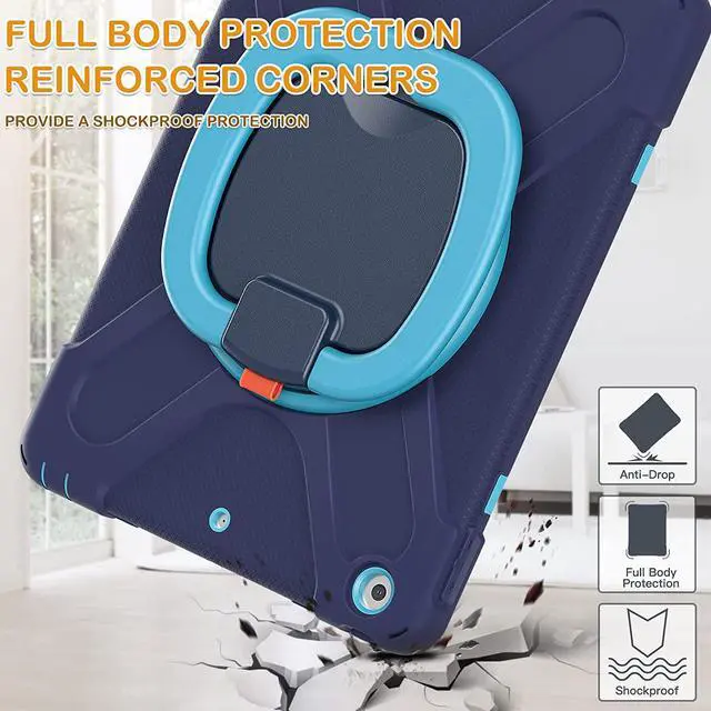 Alt view image 7 of 7 - iPad Case 9th/8th/7th Generation,Rugged Kids Friendly Silicon Case with Folding Stand/Handle Grip Pencil Holder Shoulder Strap Screen Protector Pencil Cap Holder for iPad 10.2 9/8/7 -Navy Blue