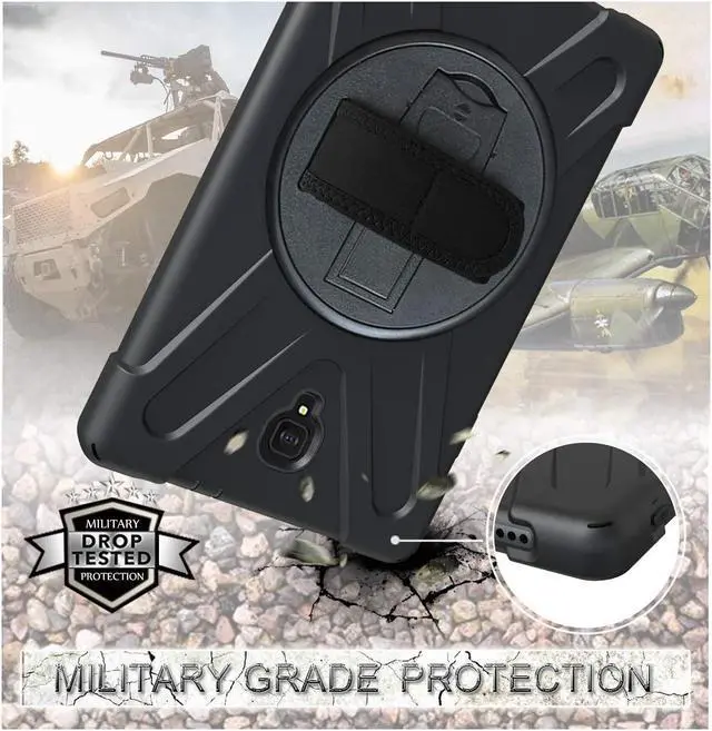 Alt view image 4 of 7 - Galaxy Tab A 10.5 Case by Heavy Duty Shield Rotating Palmstrap Kickstand Shoulder Strap Tempered Glass Screen Protector Cover for Samsung Galaxy Tab A 10.5-inch T590 SM-T590 (Black)