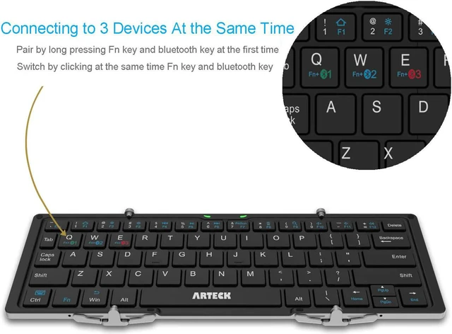 Alt view image 2 of 7 - Folding Bluetooth Keyboard, Portable Mini Foldable Wireless Keyboard for iOS iPad 10.2-inch, Pro, Air, 9.7-inch, Mini, Android, MacOS, Windows Tablets & Smartphones, Built-in Rechargeable Battery