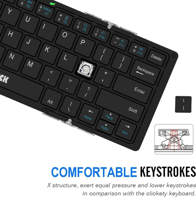 Alt view image 4 of 7 - Folding Bluetooth Keyboard, Portable Mini Foldable Wireless Keyboard for iOS iPad 10.2-inch, Pro, Air, 9.7-inch, Mini, Android, MacOS, Windows Tablets & Smartphones, Built-in Rechargeable Battery
