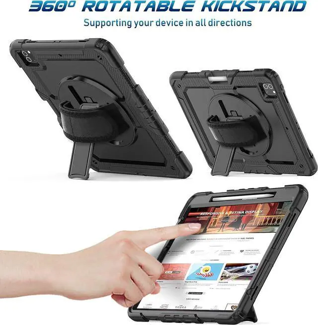 Alt view image 5 of 7 - iPad Pro 12.9 Case (iPad Pro 12.9 Inch 3rd/ 4th/ 5th/ 6th Generation Case): with Strong Protection, Screen Protector, Hand Strap, Shoulder Strap, Rotating Stand, Pencil Holder - Black