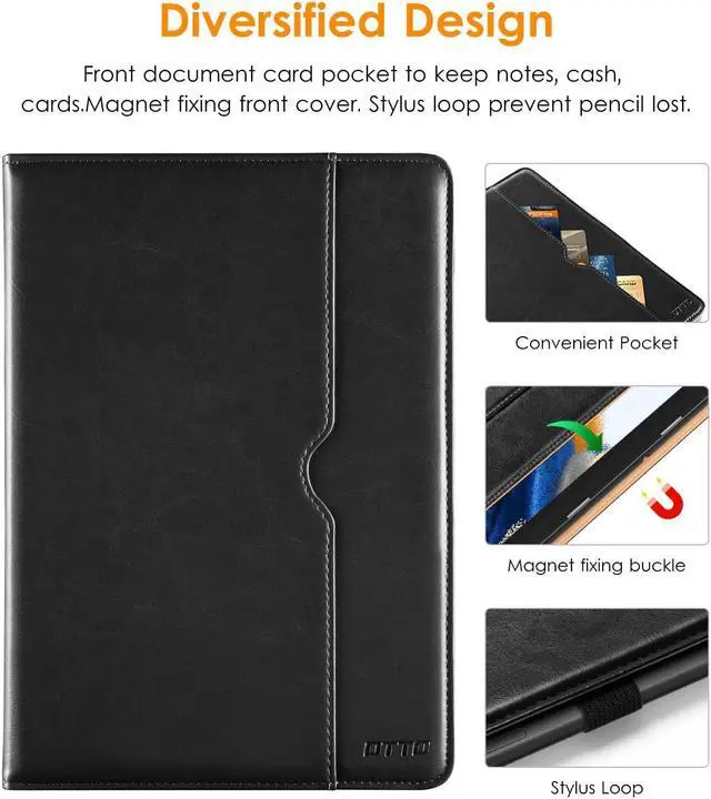 Alt view image 3 of 7 - for  Galaxy Tab A8 10.5 inch Case 2022 Premium Leather Business Folio Stand Cover with Built-in Hand Strap for  Galaxy Tab A8 10.5 2022 Model [SM-X200/X205/X207] Black