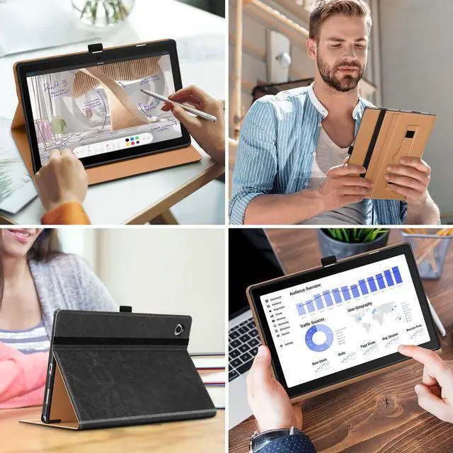 Alt view image 6 of 7 - for  Galaxy Tab A8 10.5 inch Case 2022 Premium Leather Business Folio Stand Cover with Built-in Hand Strap for  Galaxy Tab A8 10.5 2022 Model [SM-X200/X205/X207] Black