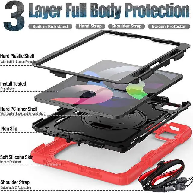 Alt view image 7 of 7 - iPad Air 5/ Air 4 Case 2022 2020, iPad Air 10.9 Case, Heavy Duty Protection Shockproof Stand Case for iPad Air 5th/4th Generation