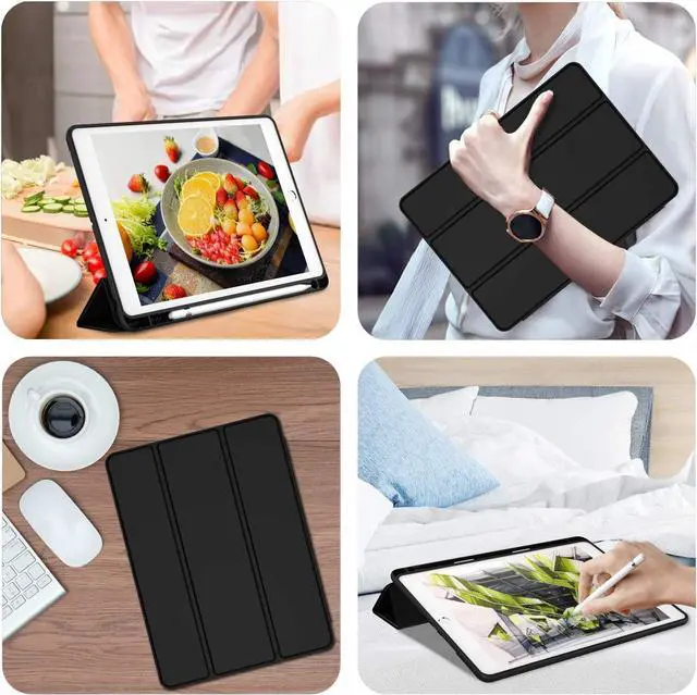 Alt view image 5 of 7 - iPad 9th Generation Case 2021/iPad 8th Generation Case 2020 10.2 Inch with Pencil Holder iPad 7th Gen 2019 Case with Soft Baby Skin Silicone Back Auto Wake/Sleep Cover (Black)