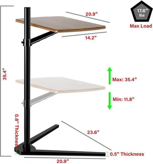 Alt view image 4 of 6 - Floor Stand for Laptop Aluminum Height Adjustable Table for Bed Sofa,Compatible with MacBook,Laptop Notebook,Tablets,iPad, Projector Camera