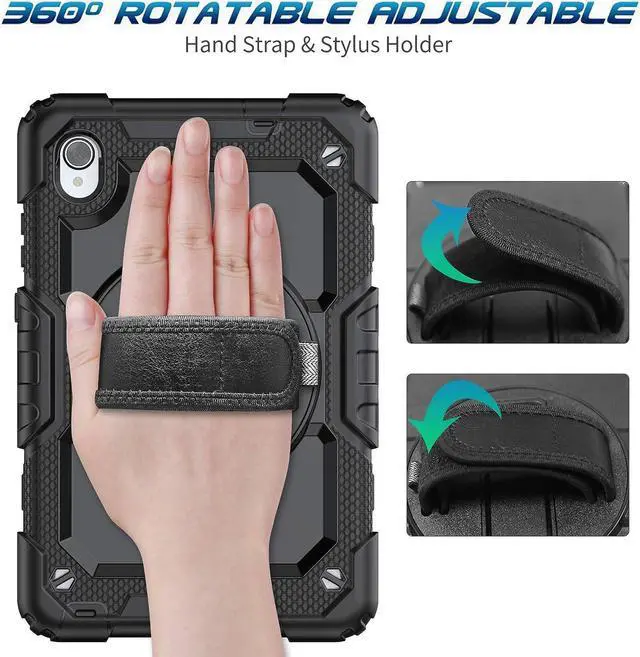 Alt view image 4 of 7 - Case for Lenovo Tab M8 (Lenovo TB-8505f Case, Lenovo Tablet M8 3rd/ 2nd Case, FHD/HD LTE 8 inch): with Strong Protection, Screen Protector, Hand Strap, Shoulder Strap, Rotating Stand - Black
