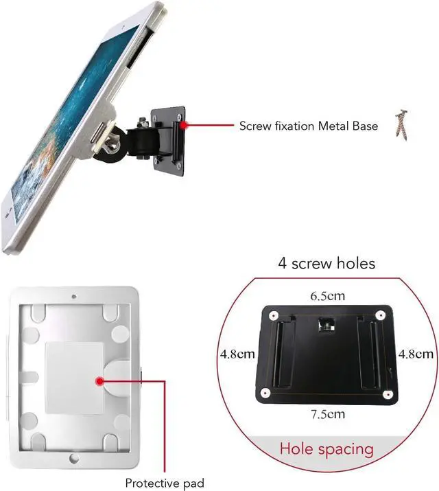 Alt view image 5 of 7 - on Wall Mount Bracket for iPad 9.7"(6th,5th,Gen.), 9.7" Air1&2,9.7" Pro,Excluding 9.7"(1th,2th,3th,4th,Gen.),with Lock, Multi Angle,(Silver)