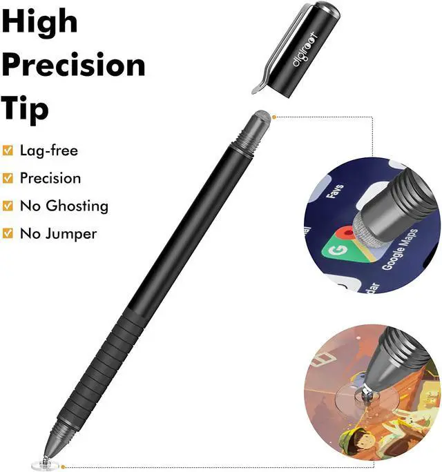 Alt view image 5 of 7 - Digiroot Universal Stylus [2-in-1] Disc Stylus Pens for All Touch Screens Cell Phones iPad Tablets Laptops with 6 Replacement Tips(4 Discs 2 Fiber Tips Included) - (Black)