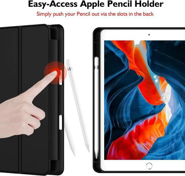 Alt view image 2 of 7 - iPad 9th Generation Case 2021/iPad 8th Generation Case 2020 10.2 Inch with Pencil Holder iPad 7th Gen 2019 Case with Soft Baby Skin Silicone Back Auto Wake/Sleep Cover (Black)