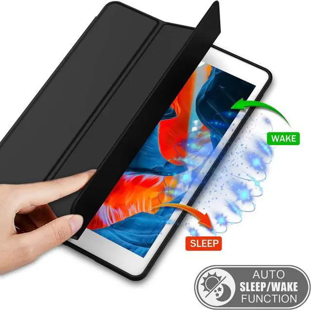 Alt view image 3 of 7 - iPad 9th Generation Case 2021/iPad 8th Generation Case 2020 10.2 Inch with Pencil Holder iPad 7th Gen 2019 Case with Soft Baby Skin Silicone Back Auto Wake/Sleep Cover (Black)
