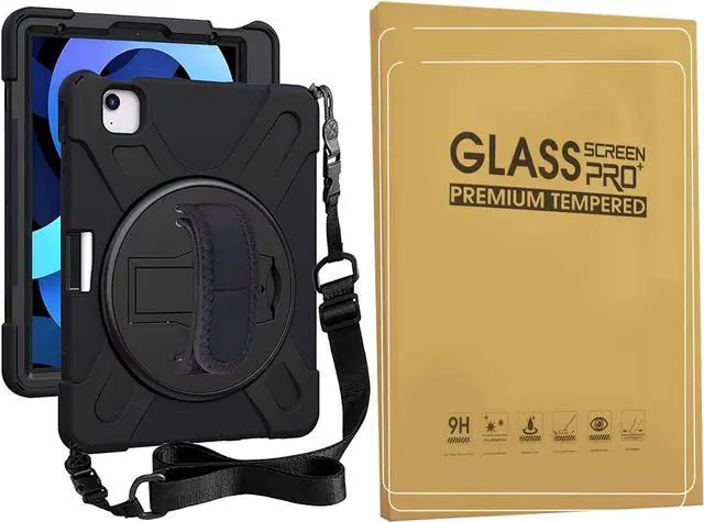 Main image of Bundle-Rugged Shockproof Case and 2 Pack Tempered Glass Screen Protector for iPad Air 4th Generation 10.9 and iPad Pro 11 inch, Black