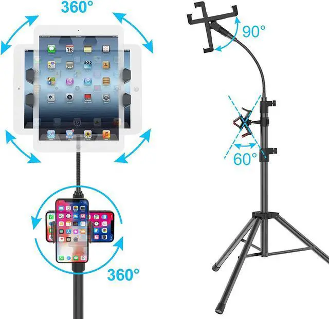 Alt view image 4 of 7 - Tripod Stand for Ipad Gooseneck 63-inch Floor Stand for Tablet Floor Stand for iPad Tripod with 360° Rotating Mount for Mini Air Pro and All 4.7-11.9 Inch Tablet and Phone