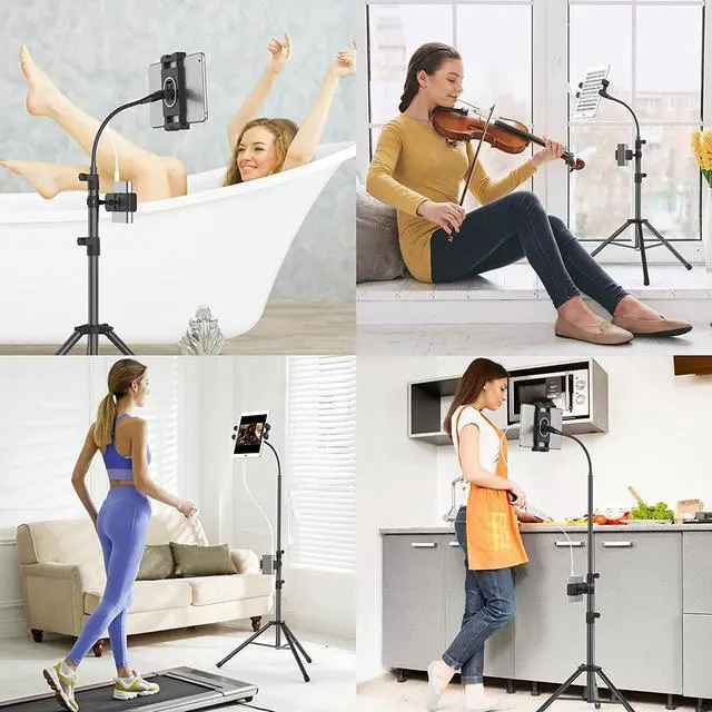 Alt view image 7 of 7 - Tripod Stand for Ipad Gooseneck 63-inch Floor Stand for Tablet Floor Stand for iPad Tripod with 360° Rotating Mount for Mini Air Pro and All 4.7-11.9 Inch Tablet and Phone