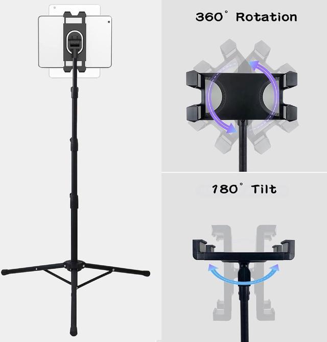 Alt view image 5 of 7 - Tablet Floor Stand Height Adjustable Cellphone Floor Stand with 360°Rotating Tripod Mount Compatible with iPhone iPad Mini/Air/Pro and All 5.5-12.9 Inch Devices
