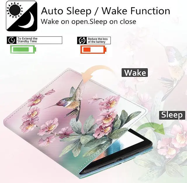 Alt view image 3 of 5 - for  Galaxy Tab A8 10.5 inch Case 2022 (Model SM-X200/X205/X207) Floral Hummingbird Cover for Galaxy Tab A8 10.5 2022 Auto Wake/Sleep Pencil Holder