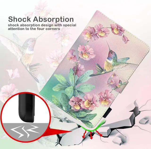 Alt view image 4 of 5 - for  Galaxy Tab A8 10.5 inch Case 2022 (Model SM-X200/X205/X207) Floral Hummingbird Cover for Galaxy Tab A8 10.5 2022 Auto Wake/Sleep Pencil Holder
