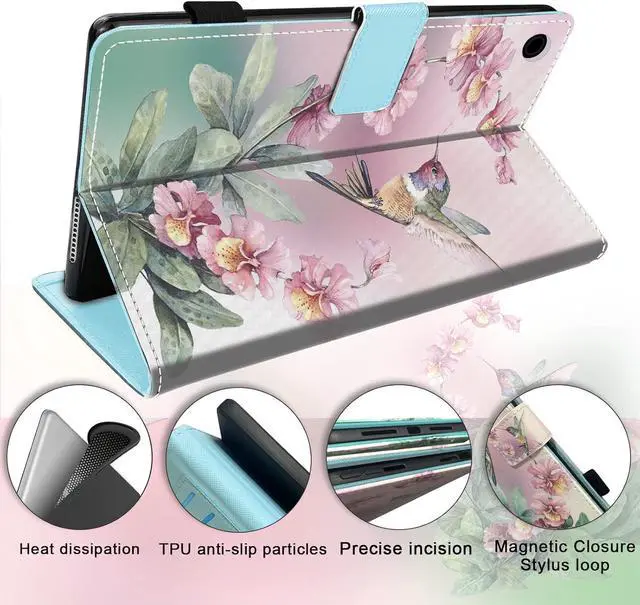 Alt view image 5 of 5 - for  Galaxy Tab A8 10.5 inch Case 2022 (Model SM-X200/X205/X207) Floral Hummingbird Cover for Galaxy Tab A8 10.5 2022 Auto Wake/Sleep Pencil Holder