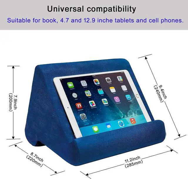 Alt view image 5 of 5 - Tablet Pillow Stand - Tablet Holder Dock for Bed with Multi-Viewing Angles Compatible with iPad Pro 9.7 10.5 12.9 Air Mini 4 3 Kindle Galaxy Tab E-Reader (Blue)