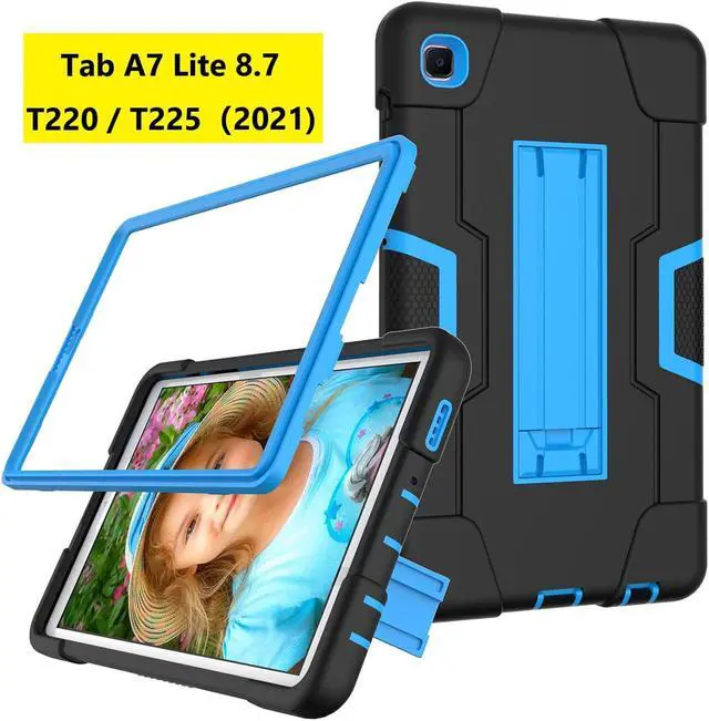 Alt view image 2 of 7 - Case for Galaxy Tab A7 Lite 8.7 Case Heavy Duty Rugged Full-Body Hybrid Shockproof Drop Protection Cover  2021 Model SM-T220 / SM- T225 (1-Black+Blue)