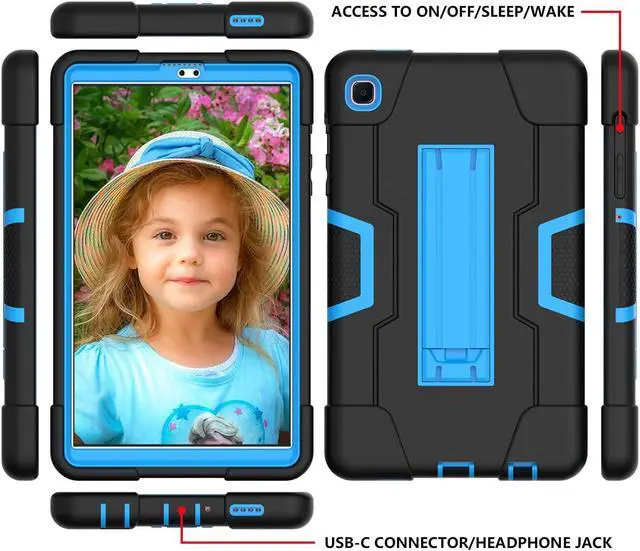 Alt view image 4 of 7 - Case for Galaxy Tab A7 Lite 8.7 Case Heavy Duty Rugged Full-Body Hybrid Shockproof Drop Protection Cover  2021 Model SM-T220 / SM- T225 (1-Black+Blue)