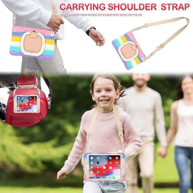 Alt view image 7 of 7 - BATYUE iPad mini 5 Case - iPad mini 4 Case; Heavy Shockproof Drop Case with Pencil Holder/ 360° Swivel Stand/Shoulder Strap; Cover for iPad mini 5th/4th Generation 7.9 Inch; for Kids (Colourful Pink)
