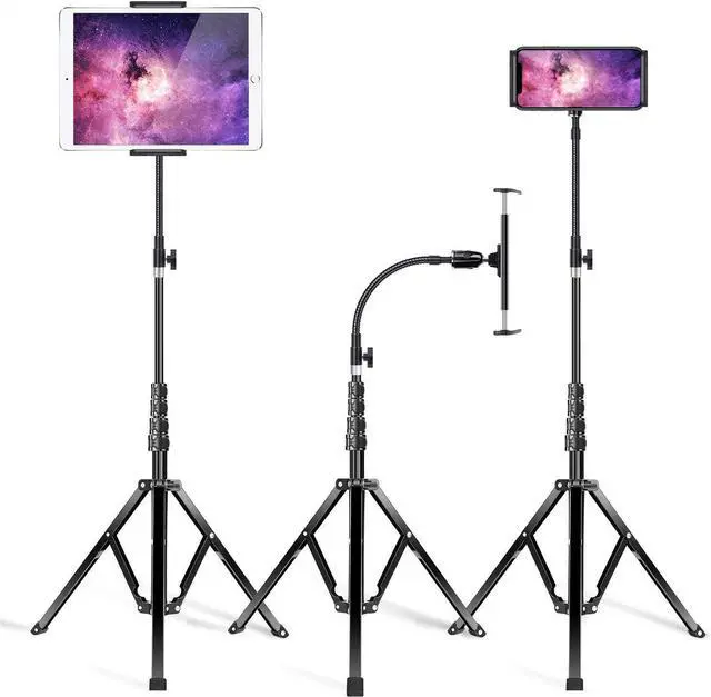 Main image of Metal iPad Tripod Stand & Adjustable 72 Gooseneck Tablet Floor Stand Holder, Heavy Duty Aluminum iPad Floor Stand for iPad Pro 12.9 11, Mini, Air, iPhone and 4.7-12.9" Tablets Cell Phones