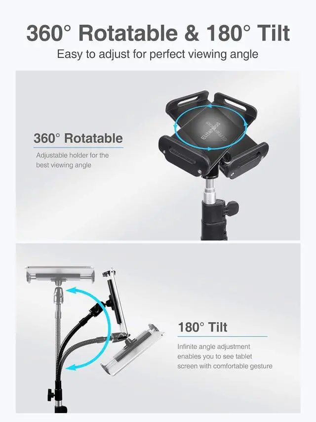 Alt view image 3 of 7 - Metal iPad Tripod Stand & Adjustable 72 Gooseneck Tablet Floor Stand Holder, Heavy Duty Aluminum iPad Floor Stand for iPad Pro 12.9 11, Mini, Air, iPhone and 4.7-12.9" Tablets Cell Phones