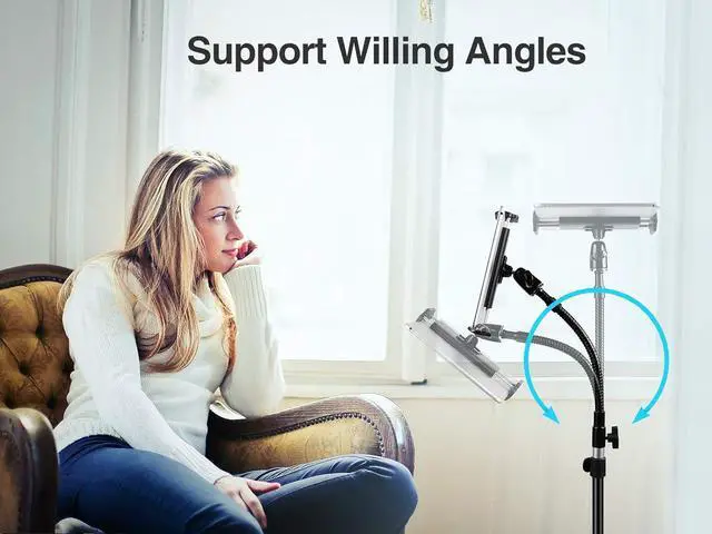 Alt view image 5 of 7 - Metal iPad Tripod Stand & Adjustable 72 Gooseneck Tablet Floor Stand Holder, Heavy Duty Aluminum iPad Floor Stand for iPad Pro 12.9 11, Mini, Air, iPhone and 4.7-12.9" Tablets Cell Phones