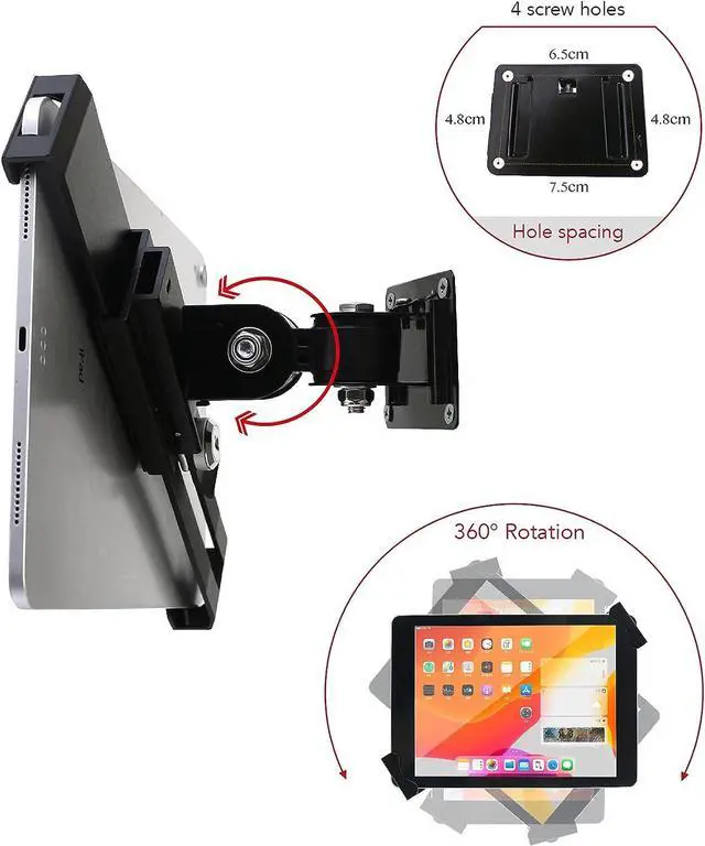 Alt view image 2 of 7 - Tablet Wall Mount Holder with Lock and Key, Rotate Design Arbitrary Adjustment,Multi Angle,Bracket for Most 8 to 10.4 Inch,and for iPad Air &10.2,10.9,Pro 11 Galaxy tab,and More (Black)