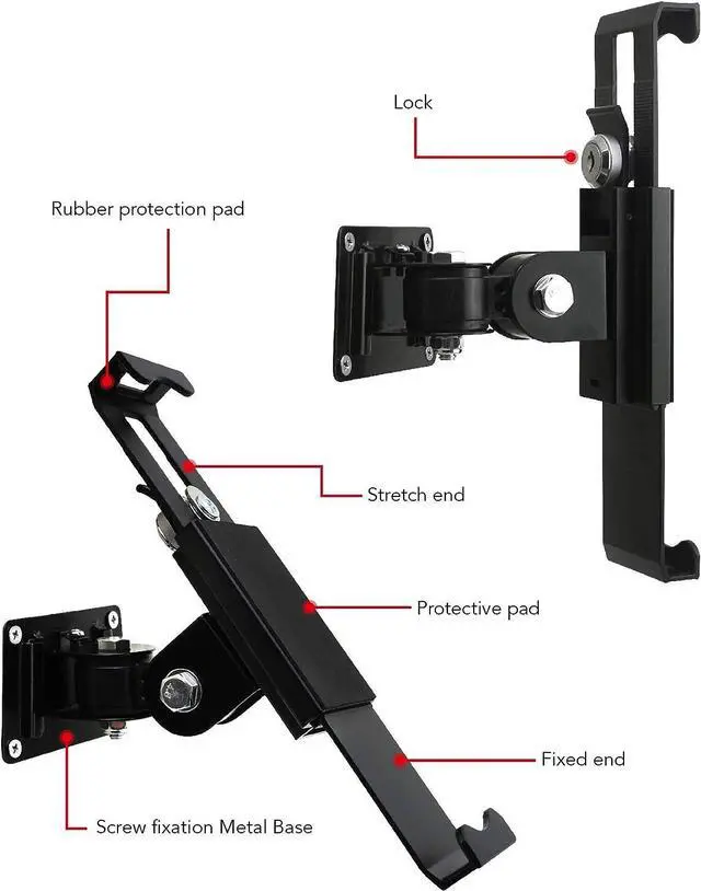 Alt view image 5 of 7 - Tablet Wall Mount Holder with Lock and Key, Rotate Design Arbitrary Adjustment,Multi Angle,Bracket for Most 8 to 10.4 Inch,and for iPad Air &10.2,10.9,Pro 11 Galaxy tab,and More (Black)