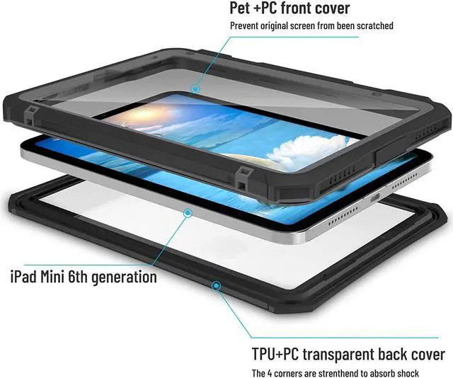 Alt view image 5 of 7 - Waterproof Case for iPad Mini 7 (A17 Pro) 2024/Mini 6 2021 8.3-inch, Full Body Protective With Pencil Holder
