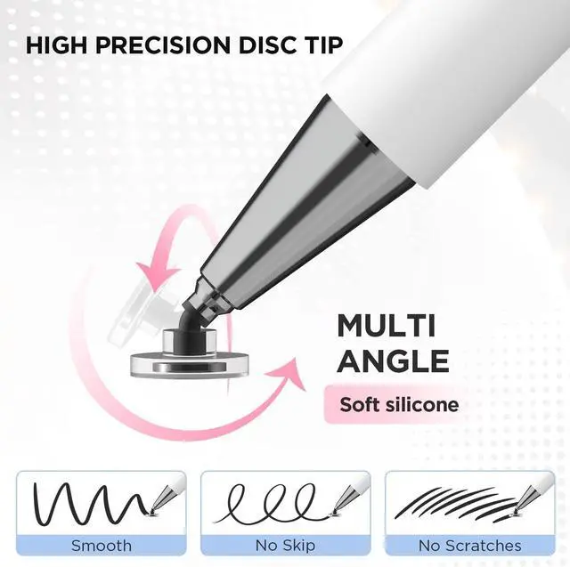 Alt view image 5 of 6 - Stylus Pen for Touch Screens Disc Tip & Magnet Cap Styli Pencil Compatible with  iPad pro/iPad 6/7/8/9/iPhone/ Galaxy Tab A7/S7/Fire HD 7/8/10 Plus Tablet/All Touch Devices.