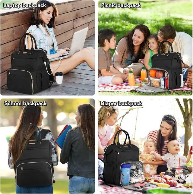Alt view image 3 of 7 - Lunch Bag Backpack, Insulated Cooler Backpack Lunch Box Laptop Backpack with USB Port for Women Men Fits 15.6 Inch Laptop