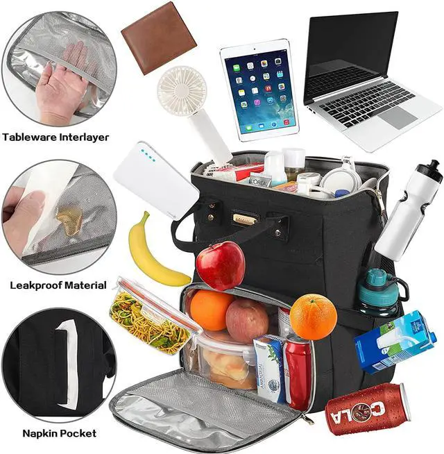 Alt view image 2 of 7 - Lunch Bag Backpack, Insulated Cooler Backpack Lunch Box Laptop Backpack with USB Port for Women Men Fits 15.6 Inch Laptop