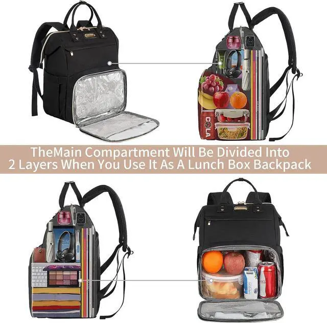 Alt view image 5 of 7 - Lunch Bag Backpack, Insulated Cooler Backpack Lunch Box Laptop Backpack with USB Port for Women Men Fits 15.6 Inch Laptop