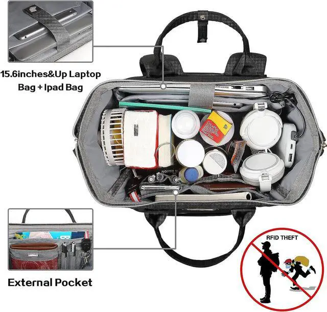 Alt view image 6 of 7 - Lunch Bag Backpack, Insulated Cooler Backpack Lunch Box Laptop Backpack with USB Port for Women Men Fits 15.6 Inch Laptop