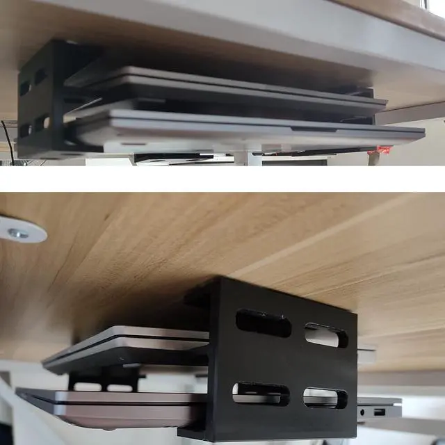Alt view image 2 of 6 - PIAOLGYI Under Desk Double Decker Laptop Holder Mount with Screw, Under Desk Laptop Mount Bracket, Add On Under Table Keyboard Storage (3 Pcs)