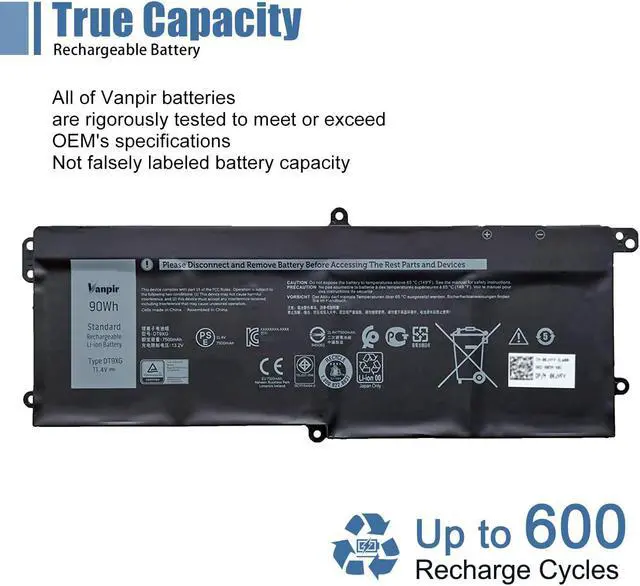 Alt view image 5 of 7 - Vanpir DT9XG Laptop Battery Compatible with Dell Alienware Area-51m R1 R2,D1968W D1968B D1969PW D1733B D1746W D1735DB D1733PB D1766W D1748DW D1746B D1766B D1741DB Series DT9XG 07PWKV 0KJYFY 11.4V