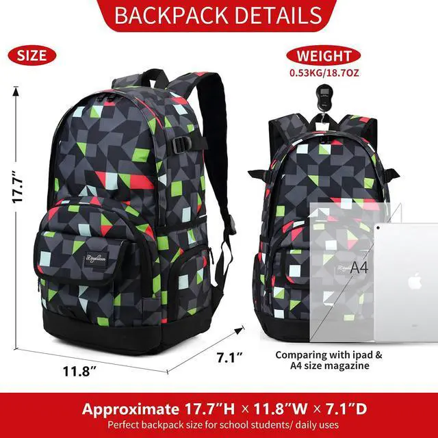 Alt view image 3 of 6 - Rickyh style School Backpack Travel Bag for Men & Women Lightweight College Back Pack with Laptop Compartmen, 04new Grey & Green, One_Size, Rucksack Backpacks