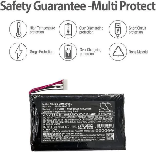 Alt view image 2 of 6 - Replacement Battery for Autel Maxisys MS906BT MS906TS MS906S MS906BT MS906TS, fits Part no MLP4670B1P 10000mAh