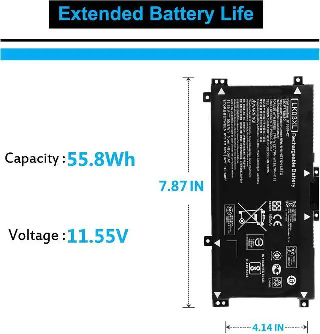 Alt view image 4 of 5 - EBKK LK03XL Laptop Battery for HP Envy X360 17-AE 17M-AE 17T-AE 15-BP000 15M-BP012DX 15M-BP011DX 15M-CN0012DX 17-AE143NG 17M-AE0XX 17M-AE011DX 17M-BW0013DX 916368-541 916814-855